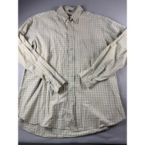 Beau Brummel Plaid Button Down Mens XL Cotton Long Sleeve Yellow Blue Italy